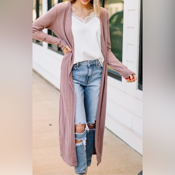 Umgee Sweaters - Umgee | NWT Keep Your Secrets Mauve Pink Dusty Rose Open Front Duster Cardigan M